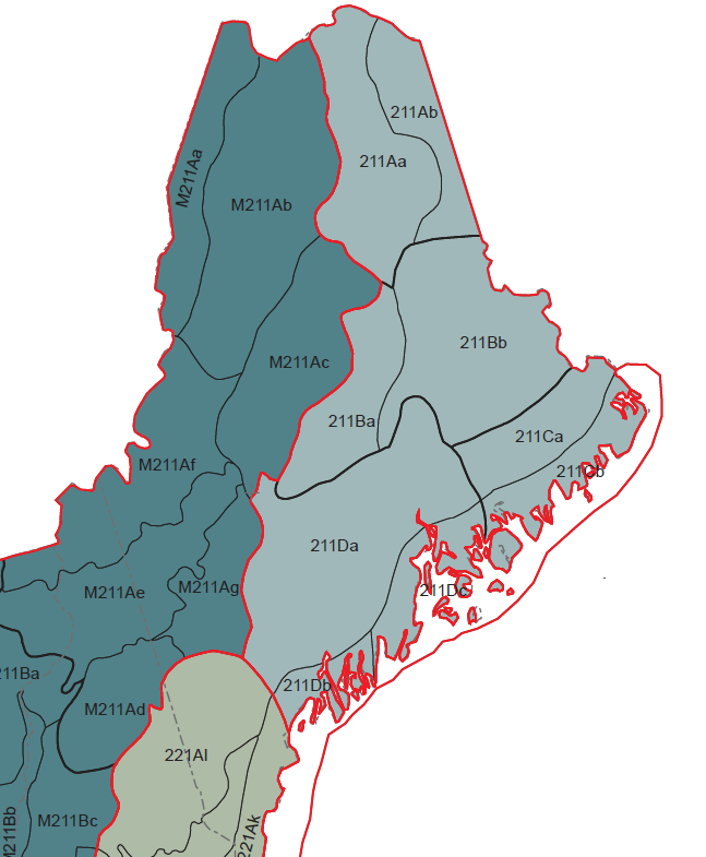 Ecological sections and subsections in Maine, USA (from Cleland et al. 2007).