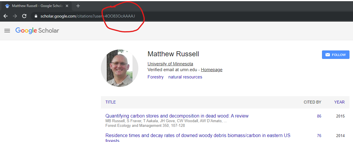How to find the Google Scholar ID.
